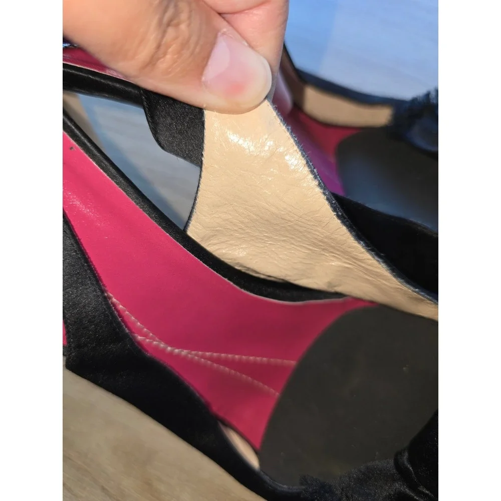 Kate Spade New York Women's Slingback Heels Size 9B Black Satin Bow Italy